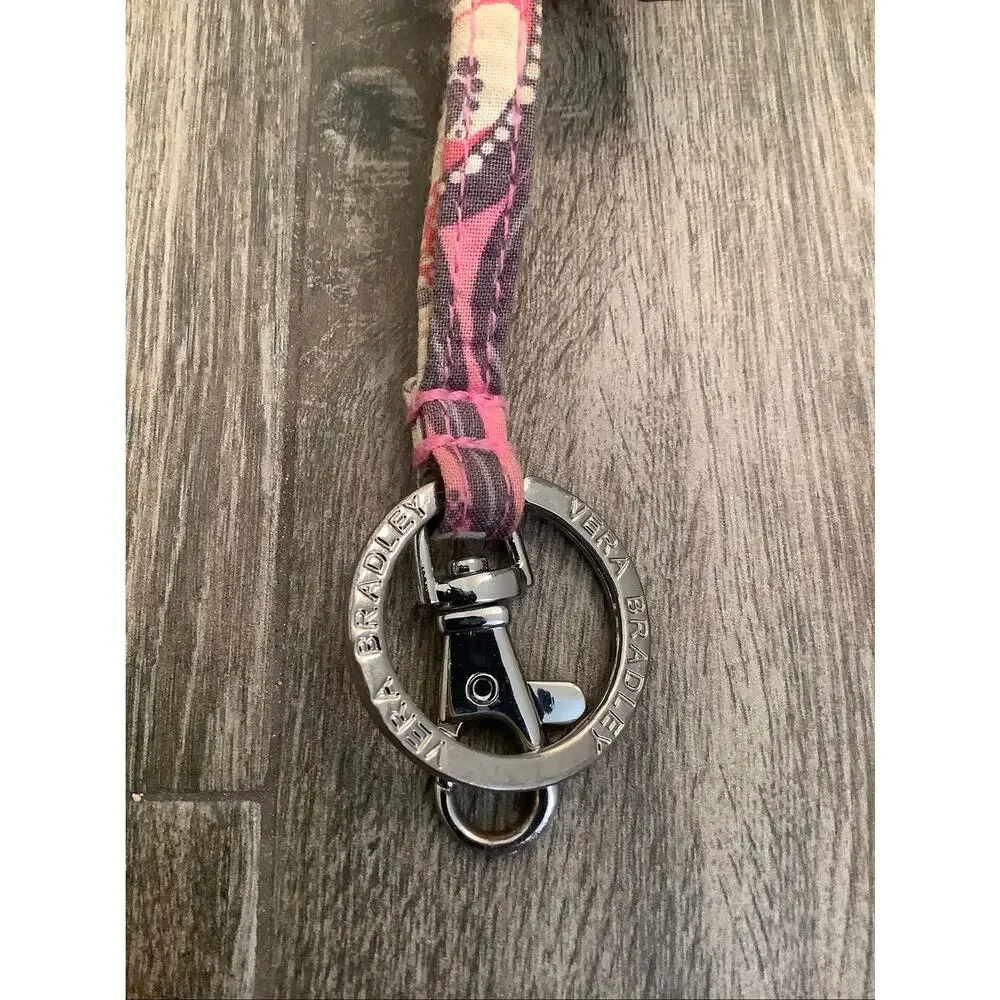 Vera Bradley Set of 2 Pink Blue Floral Paisley ID Keychain Holder Lanyard C17-2